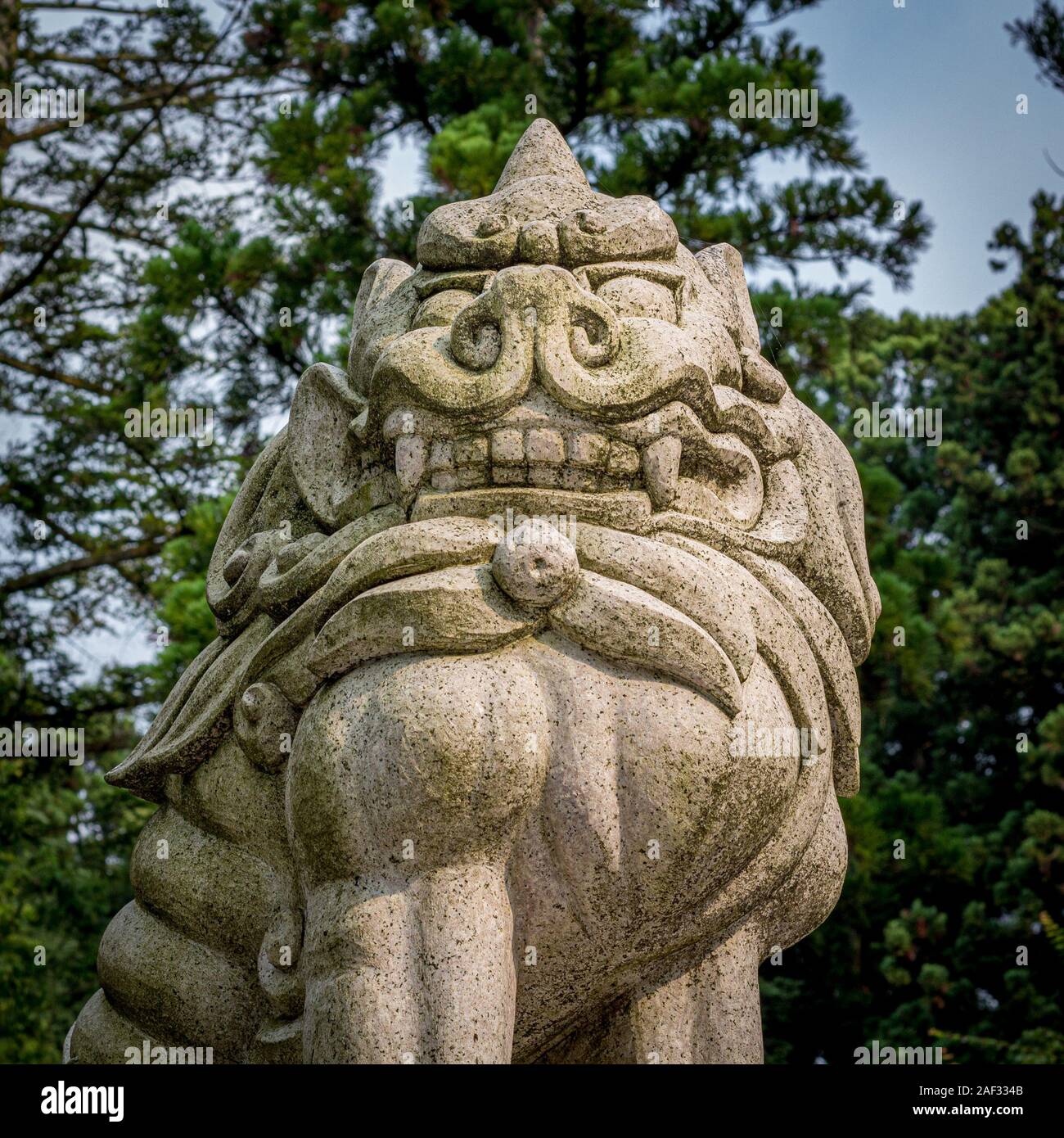 Liondog, or komainu, at MIkami Shinto shrine near Kanazawa, Japan