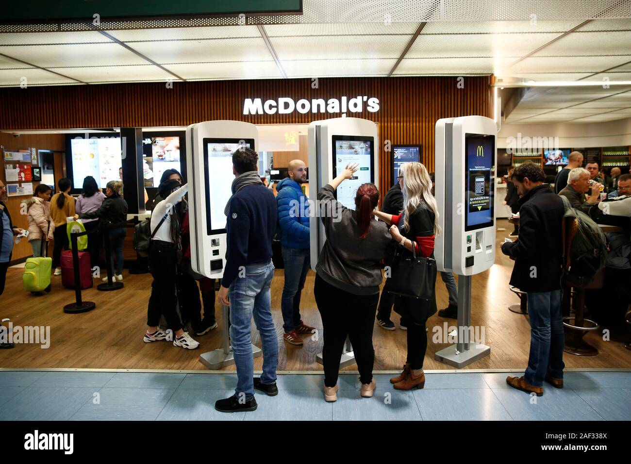 McDonald's restaurant logo seen at Lisbon Portela Airport Stock Photo