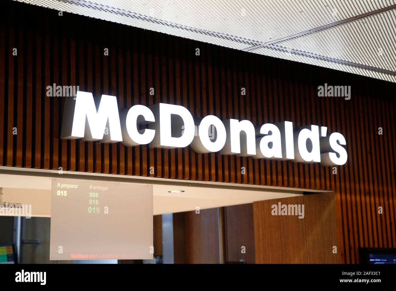McDonald's restaurant logo seen at Lisbon Portela Airport Stock Photo