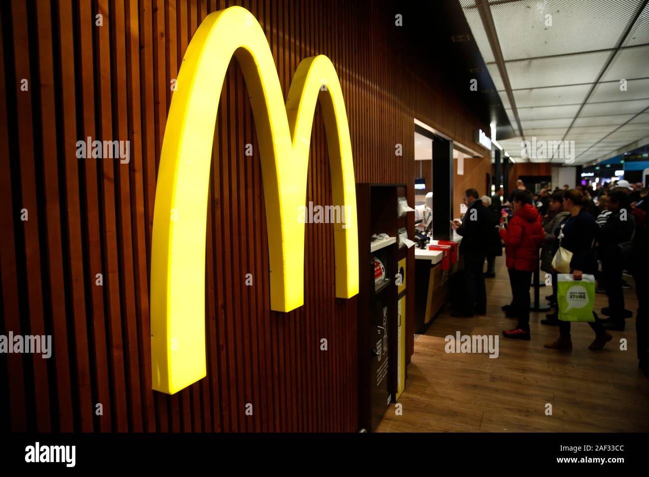 McDonald's restaurant logo seen at Lisbon Portela Airport Stock Photo