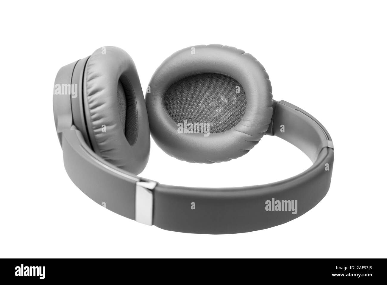 Gray wireless headphones on white background isolated close up, grey bluetooth  headset with big leather ear pad cushions design, black wi-fi earphones  Stock Photo - Alamy