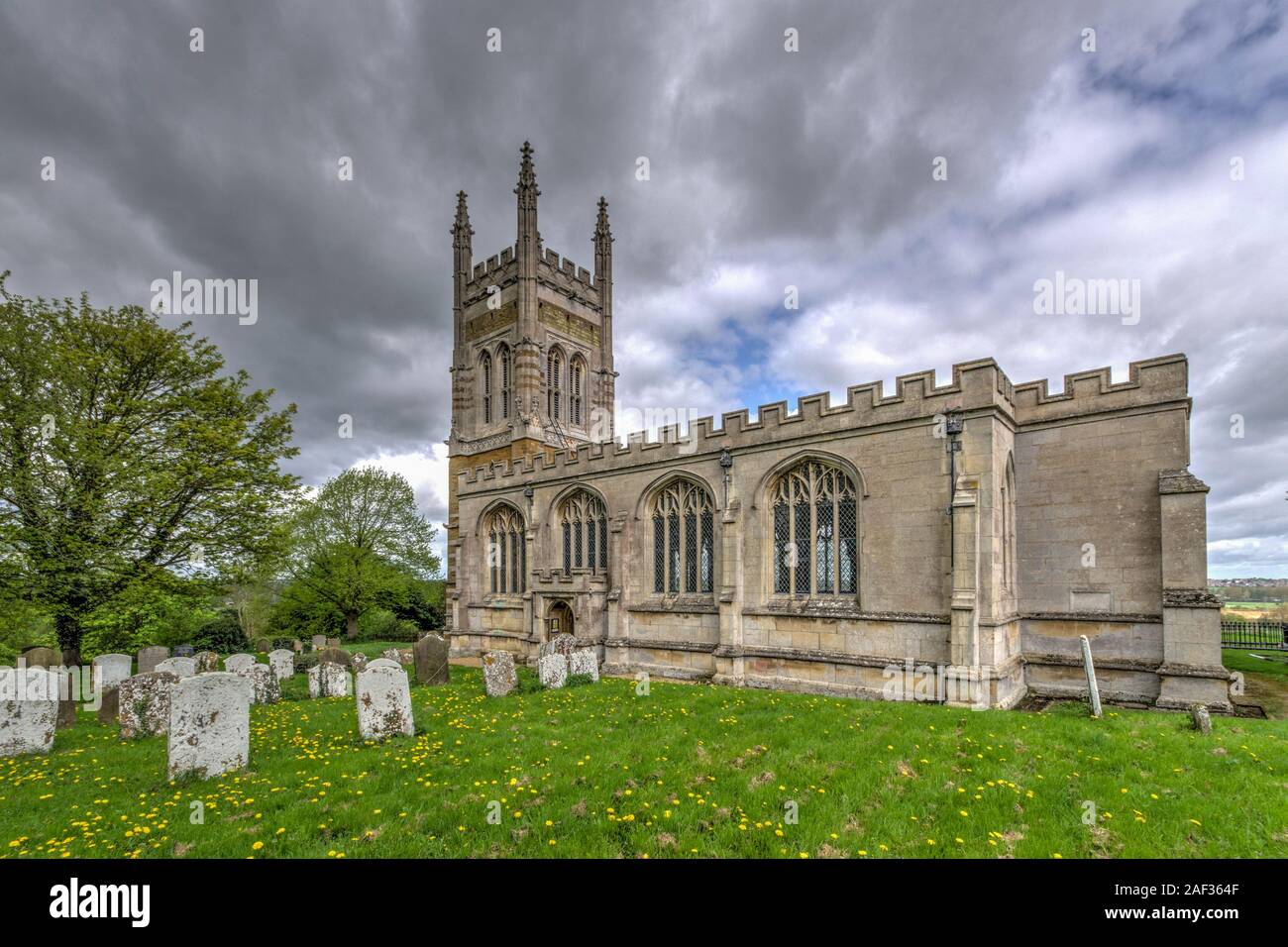The exterior of the church of St Mary in the village of Whiston, Northamptonshire, UK; by