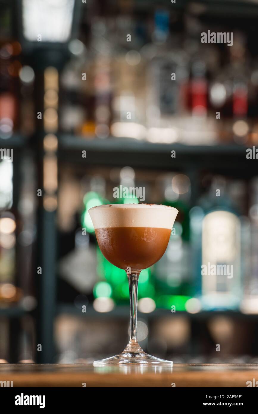 Espresso vodka cocktail on a bar desk Stock Photo Alamy