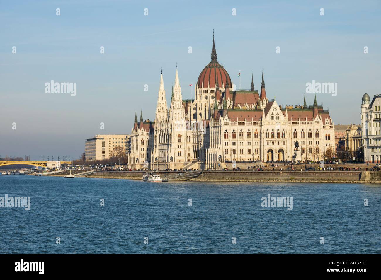 The Hungarian Parliament Building, Orszaghaz, over the River Danube. Winter in Budapest, Hungary. December 2019 Stock Photo