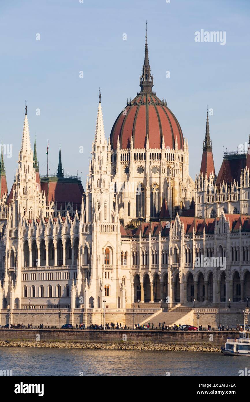 The Hungarian Parliament building, Orszaghaz,  on the River Danube, Winter in Budapest, Hungary. December 2019 Stock Photo