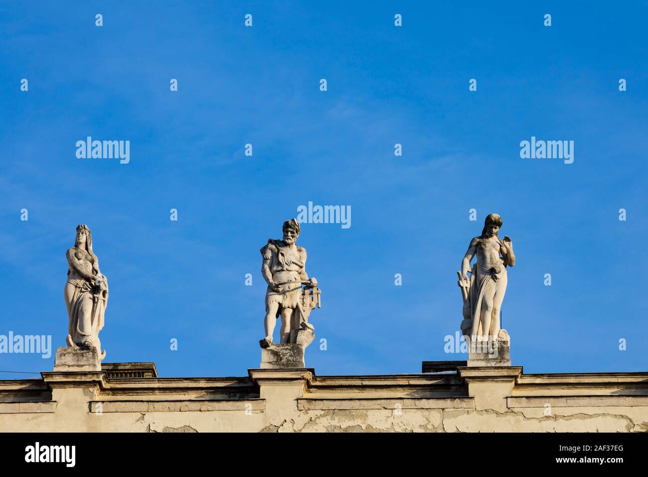 Sculptures on the Museum of Ethnography, Nepraji Muzeum, Lajos Kossuth square, Winter in Budapest, Hungary. December 2019 Stock Photo
