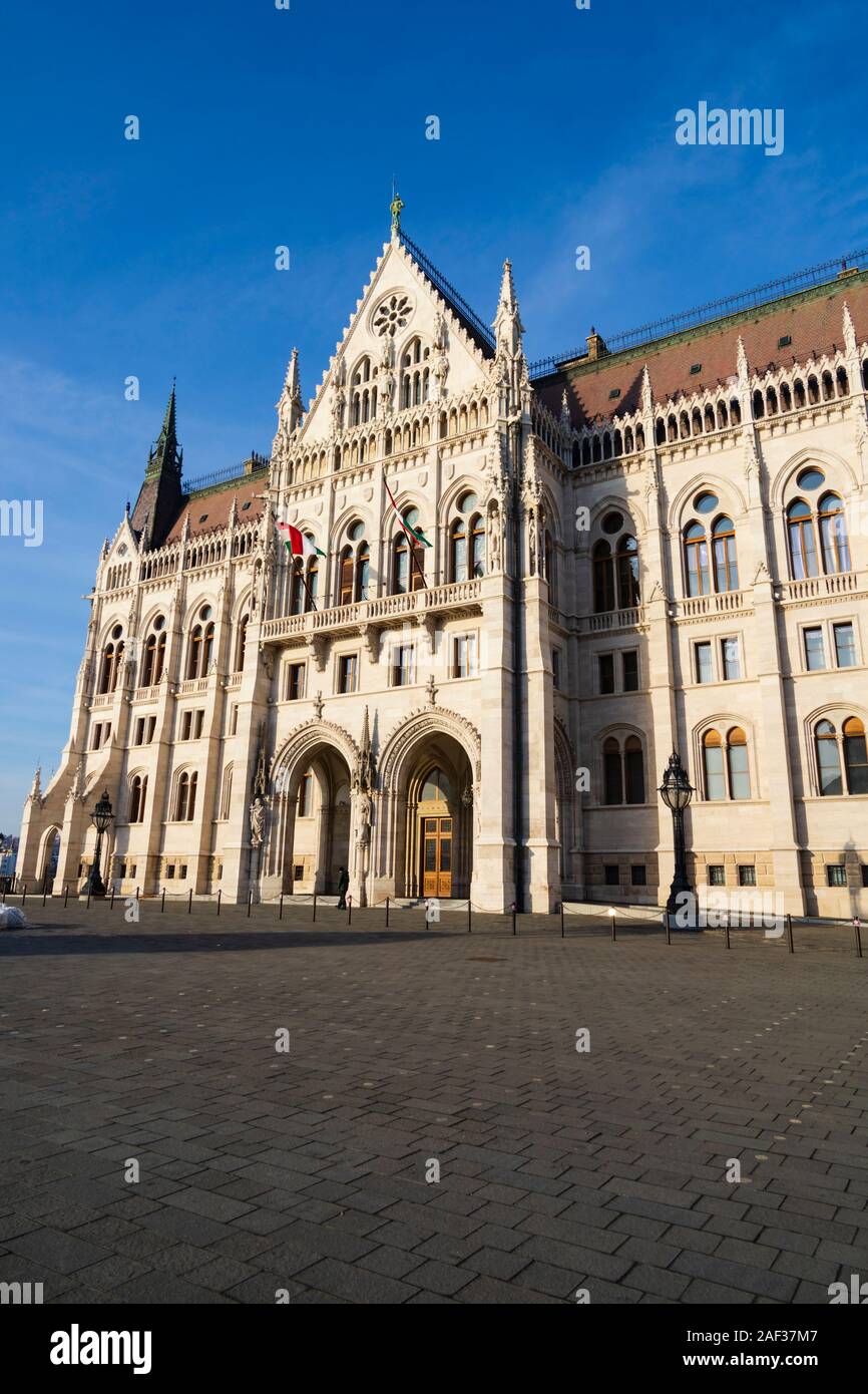 The Parliament Building, Orszaghaz, Winter in Budapest, Hungary. December 2019 Stock Photo