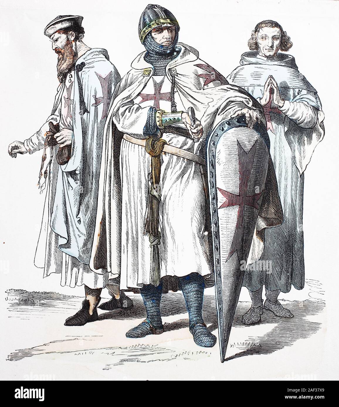 National costume, clothes, history of the costumes, Templars, 13th century, Volkstracht, Kleidung, Geschichte der Kostüme, Templer, 13. Jahrhundert Stock Photo