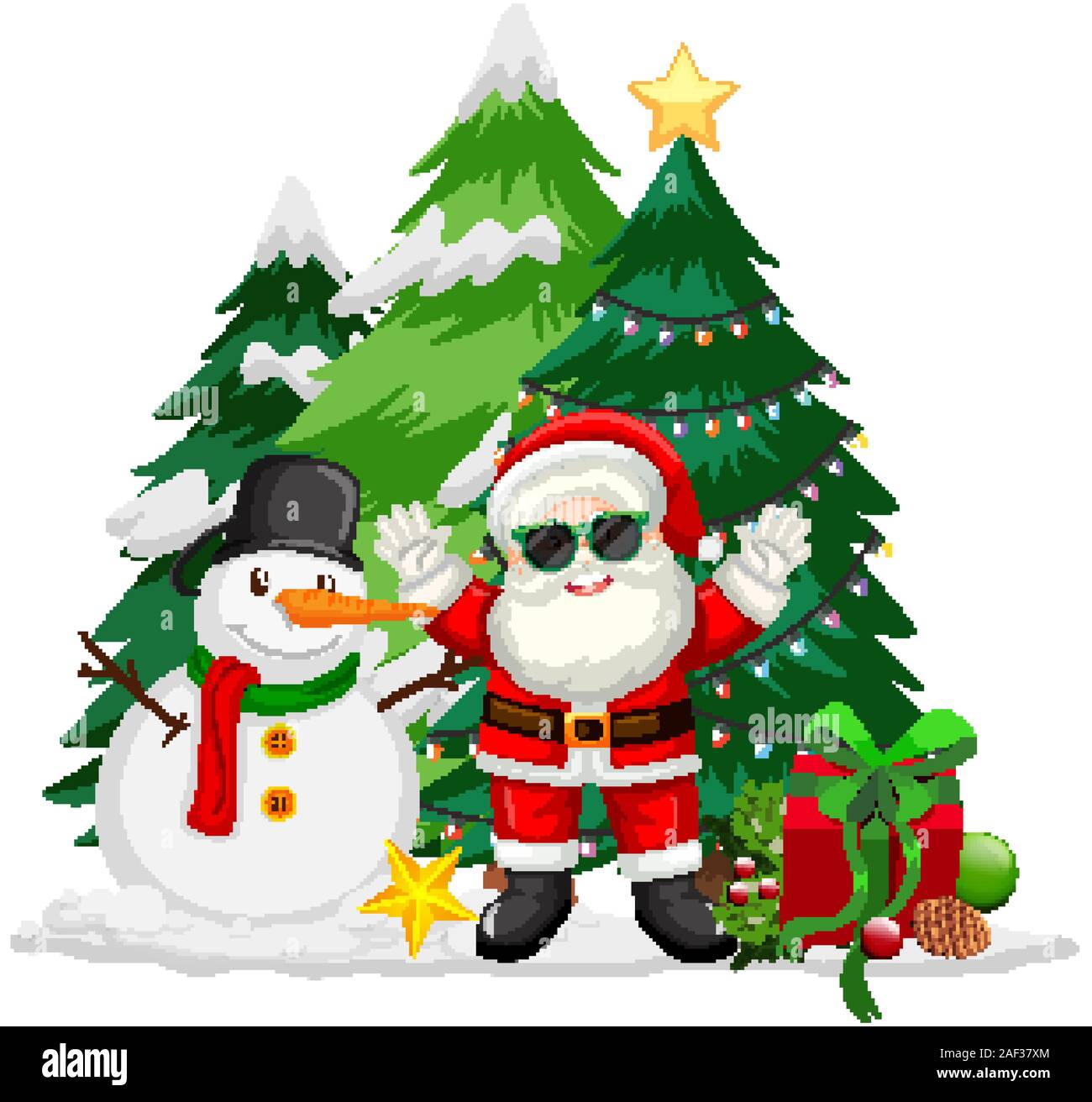 Christmas theme with Santa and snowman illustration Stock Vector Image ...