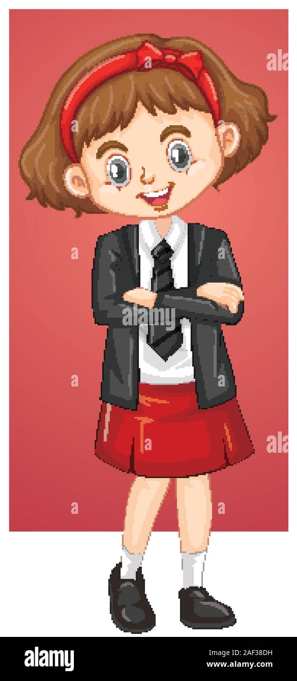 Happy girl in school uniform illustration Stock Vector Image & Art - Alamy