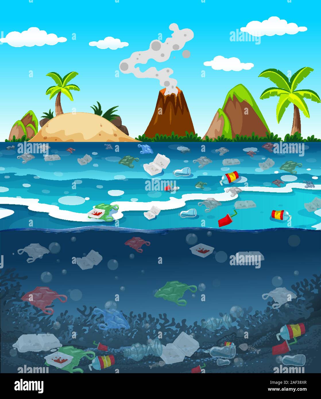 Water pollution with plastic bags in ocean illustration Stock Vector Image  & Art - Alamy
