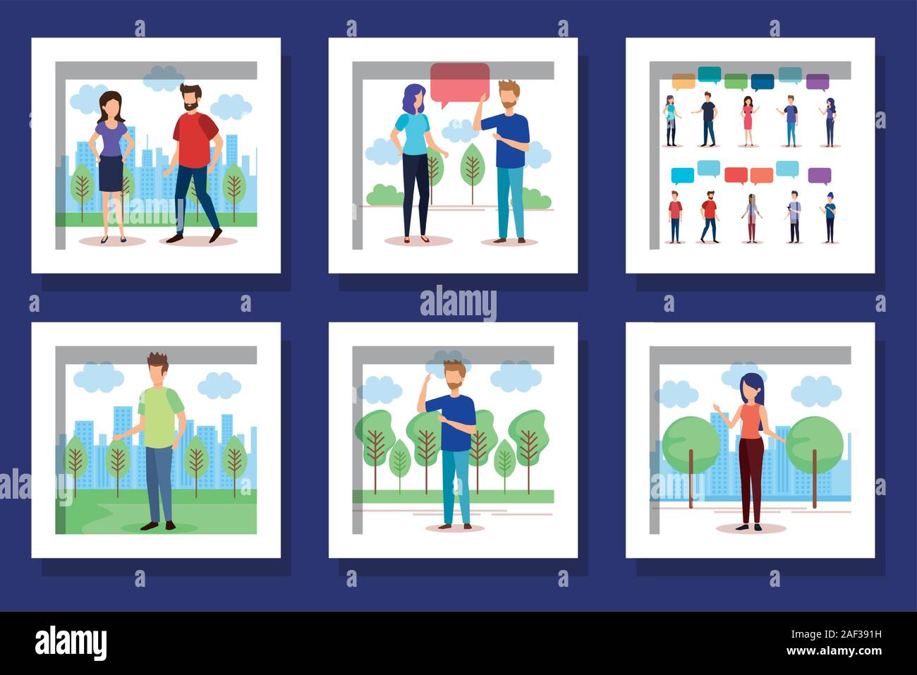 bundle with set designs of young people talking Stock Vector Image ...