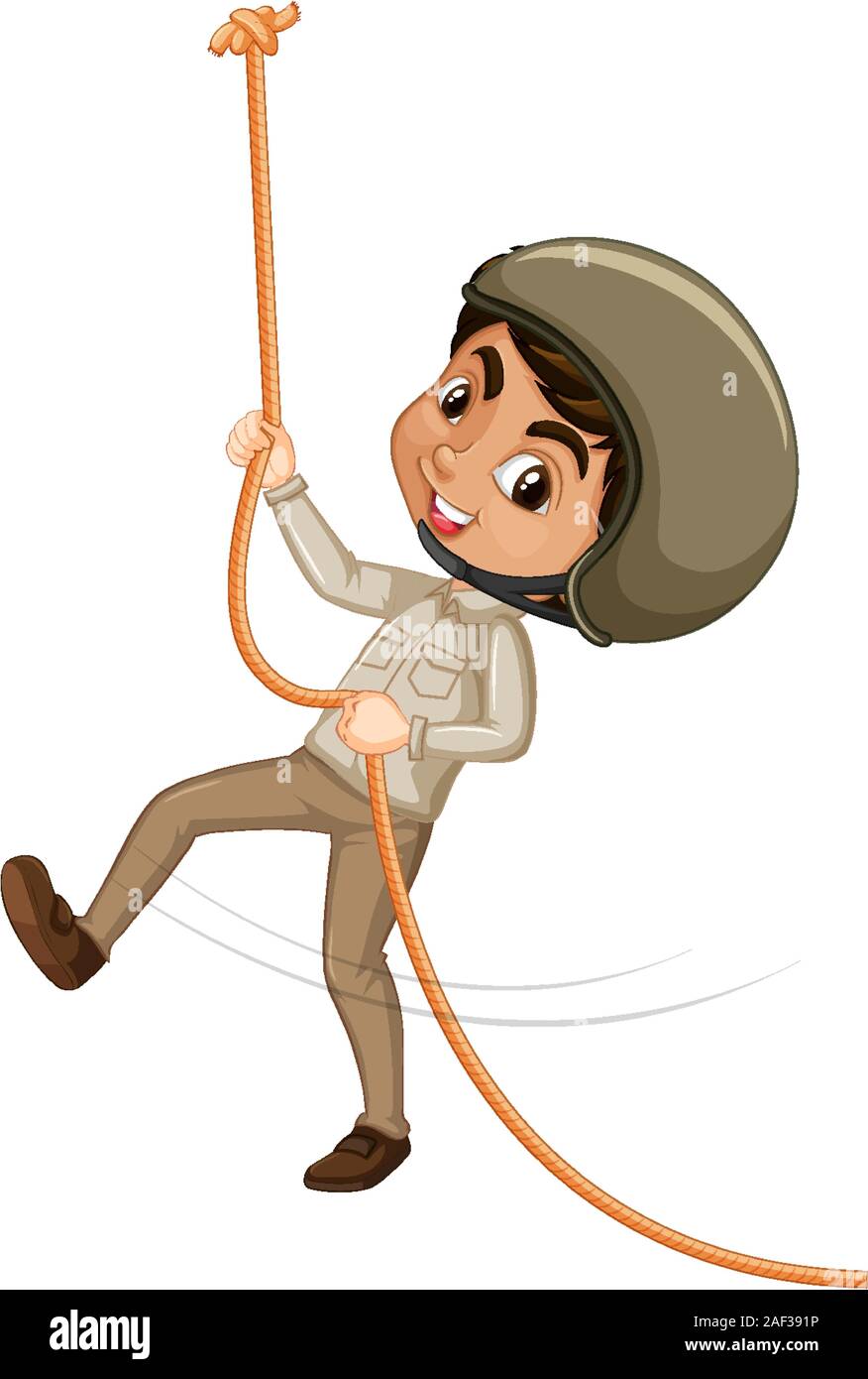 Boy climbing rope on white background illustration Stock Vector Image