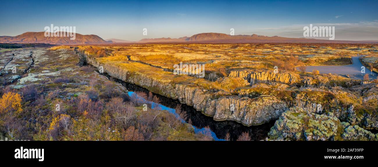 Visual of the Mid-Atlantic Ridge, Almannagja, Unesco World Heritage Site, Thingvellir National Park. Stock Photo