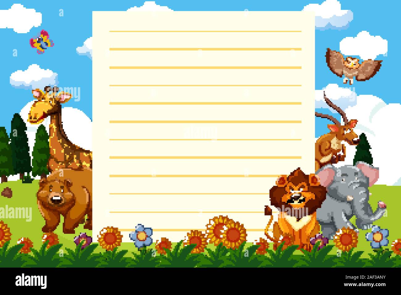 Paper template with wild animals in the park illustration Stock Vector ...