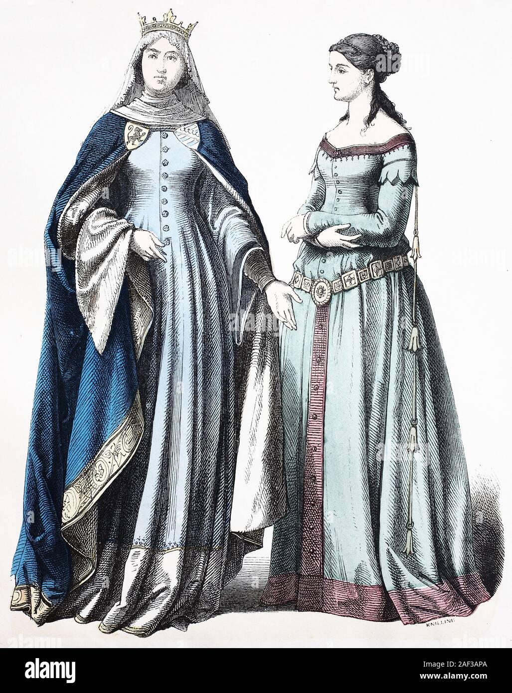 National costume, clothes, history of the costumes, princess and noble lady, Germany, 14th century, Volkstracht, Kleidung, Geschichte der Kostüme, Fürstin und Edeldame, Deutschland, 14. Jahrhundert Stock Photo