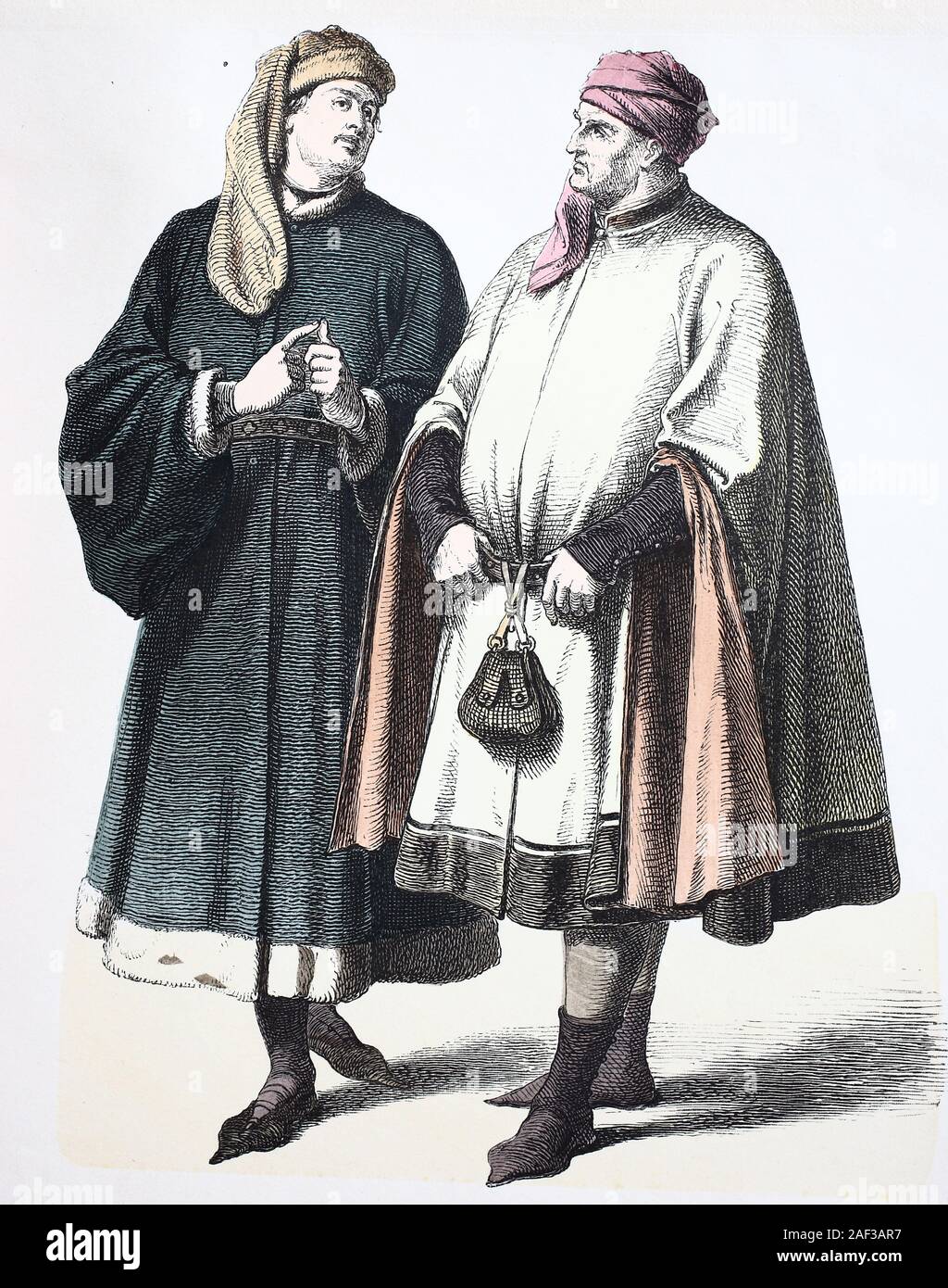 National costume, clothes, history of the costumes, German patricians, 14th century, Volkstracht, Kleidung, Geschichte der Kostüme, deutsche Patrizier, 14. Jahrhundert Stock Photo