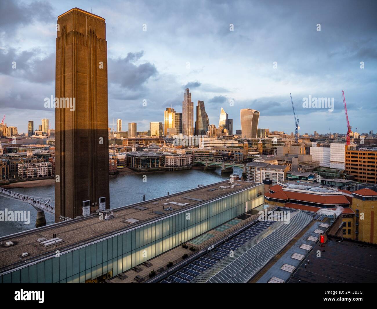 Roof of Tate Modern, River Thames, City of London, Evening, London, England, UK, GB. Stock Photo