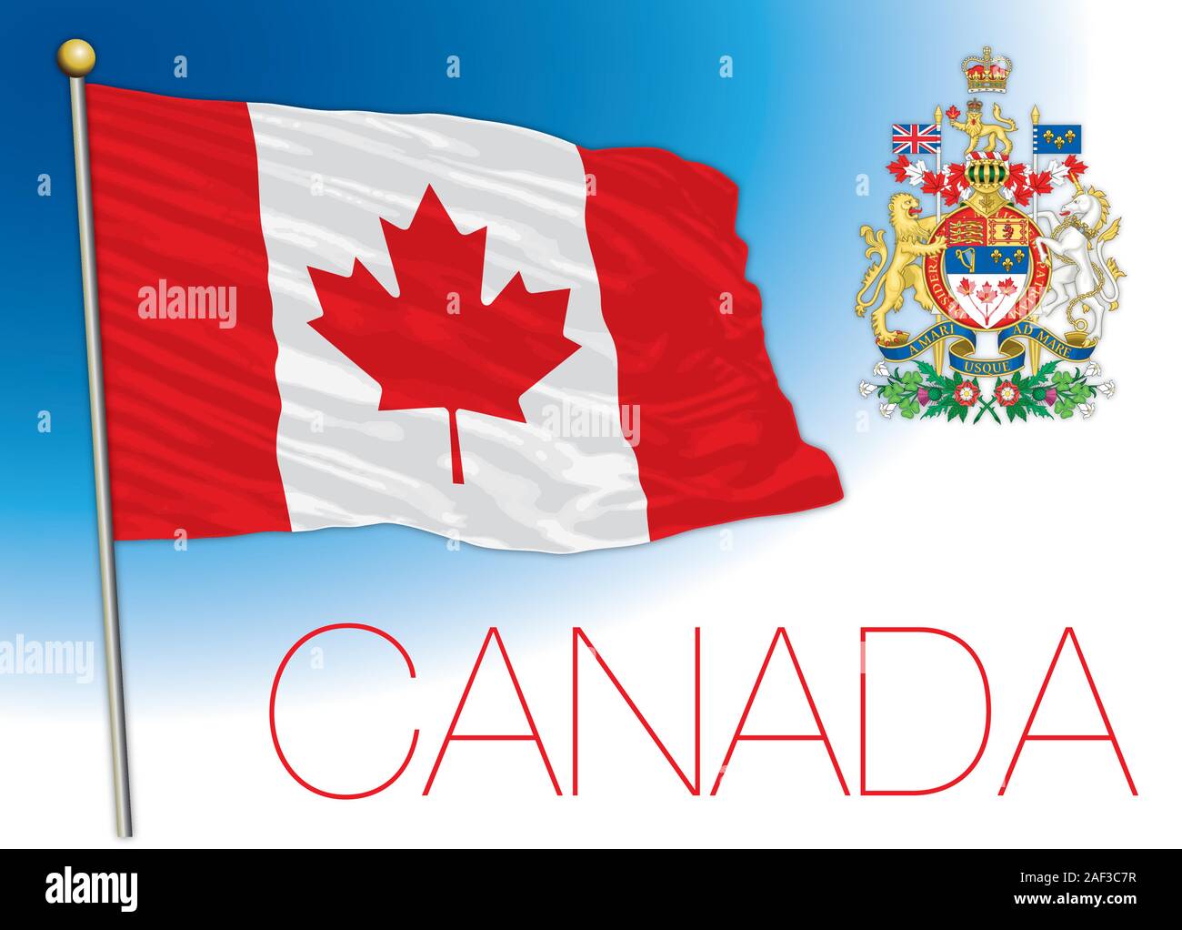 Canada official national flag and coat of arms, north america, vector illustration Stock Vector