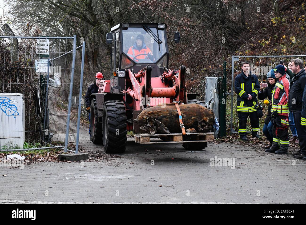 Oranienburg, Germany. 12th Dec, 2019. A defused 500 kilogram World War II bomb is lying on a