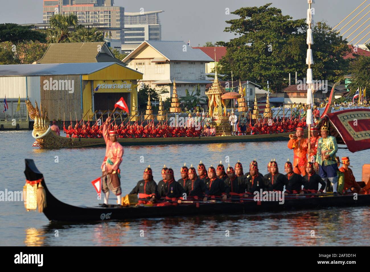 Bangkok. 12th Dec, 2019. Photo taken on Dec. 12, 2019 shows a view of the royal barge procession along the Chao Phraya River in Bangkok, Thailand. A spectacular royal barge procession which graced through Bangkok's main river on Thursday marked the completion of the royal coronation ceremony for King Vajiralongkorn. Credit: Rachen Sageamsak/Xinhua/Alamy Live News Stock Photo