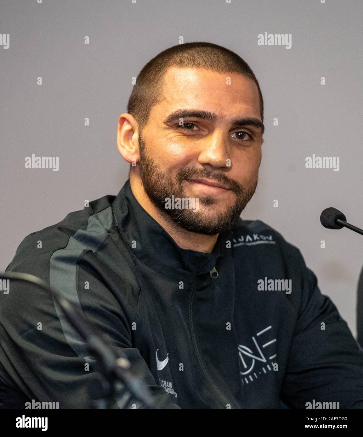 Brentwood Essex UK, 12th Dec. 2019 Boxing: MTK Press conference ahead of the GoldenContract light-heavyweight quarter-finals at Brentwood, Essex on Saturday.  as eight of the best light-heavyweight stars from around the world compete at the Brentwood Centre, live on Sky Sports in association with Matchroom Boxing and on ESPN+ Pictured Former WBC Champion Serge Michel Credit Ian DavidsonAlamy Live News Stock Photo