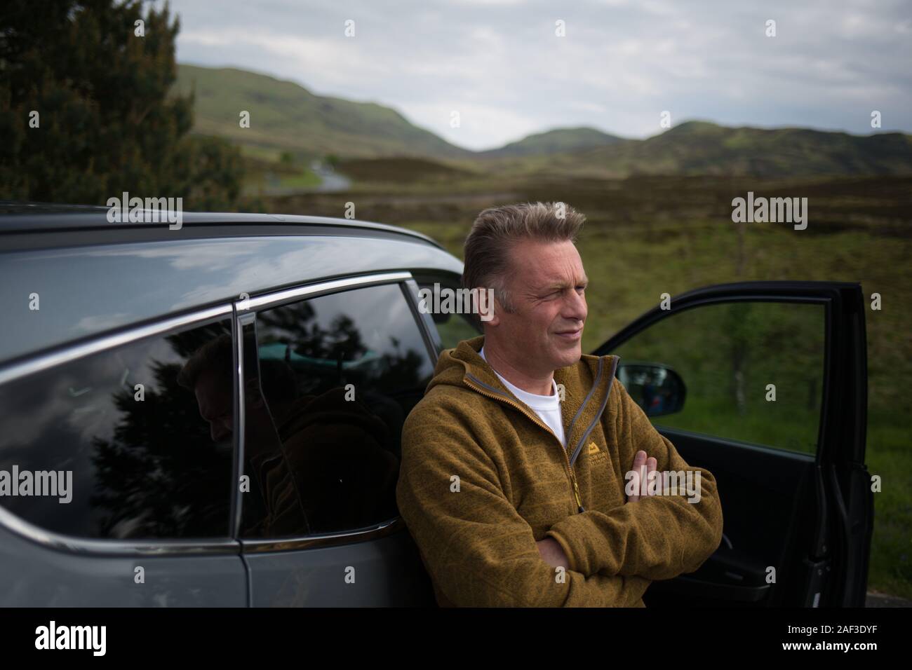 TV presenter Chris Packham, photographed on the Strathbraan raven cull area, in Amulree, Scotland, on 7 June 2019. Stock Photo