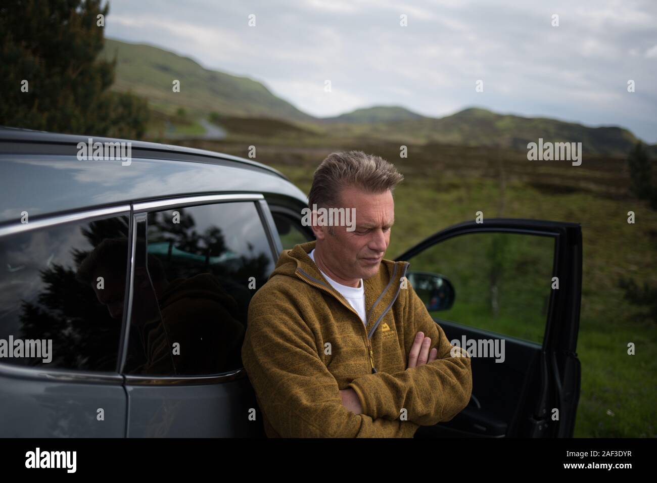 TV presenter Chris Packham, photographed on the Strathbraan raven cull area, in Amulree, Scotland, on 7 June 2019. Stock Photo