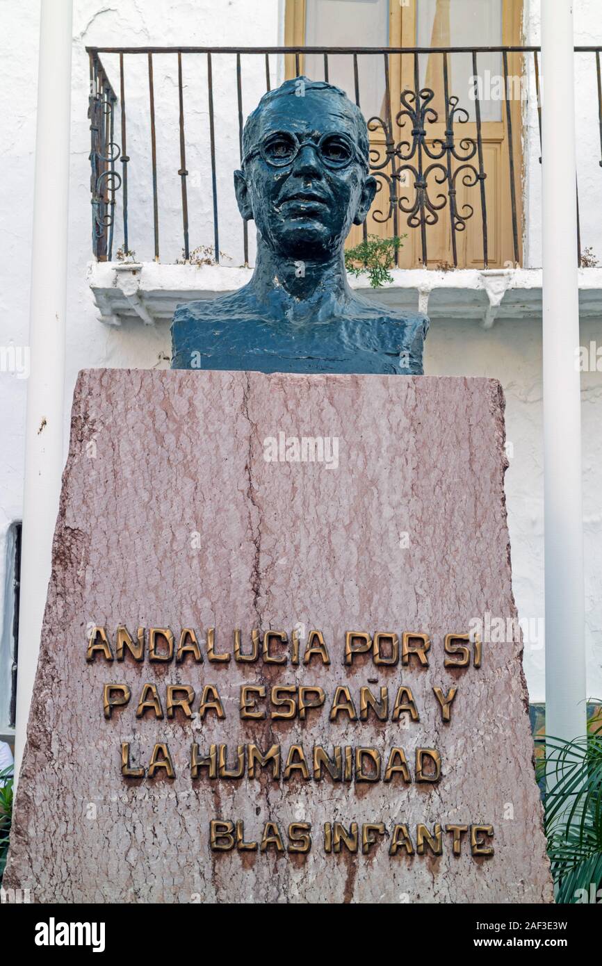 Bust of Blas Infante Pérez de Vargas, 1885-1936, Andalusian politician, known as the father of Andalusian nationalism.  Casares, Malaga Province, Anda Stock Photo