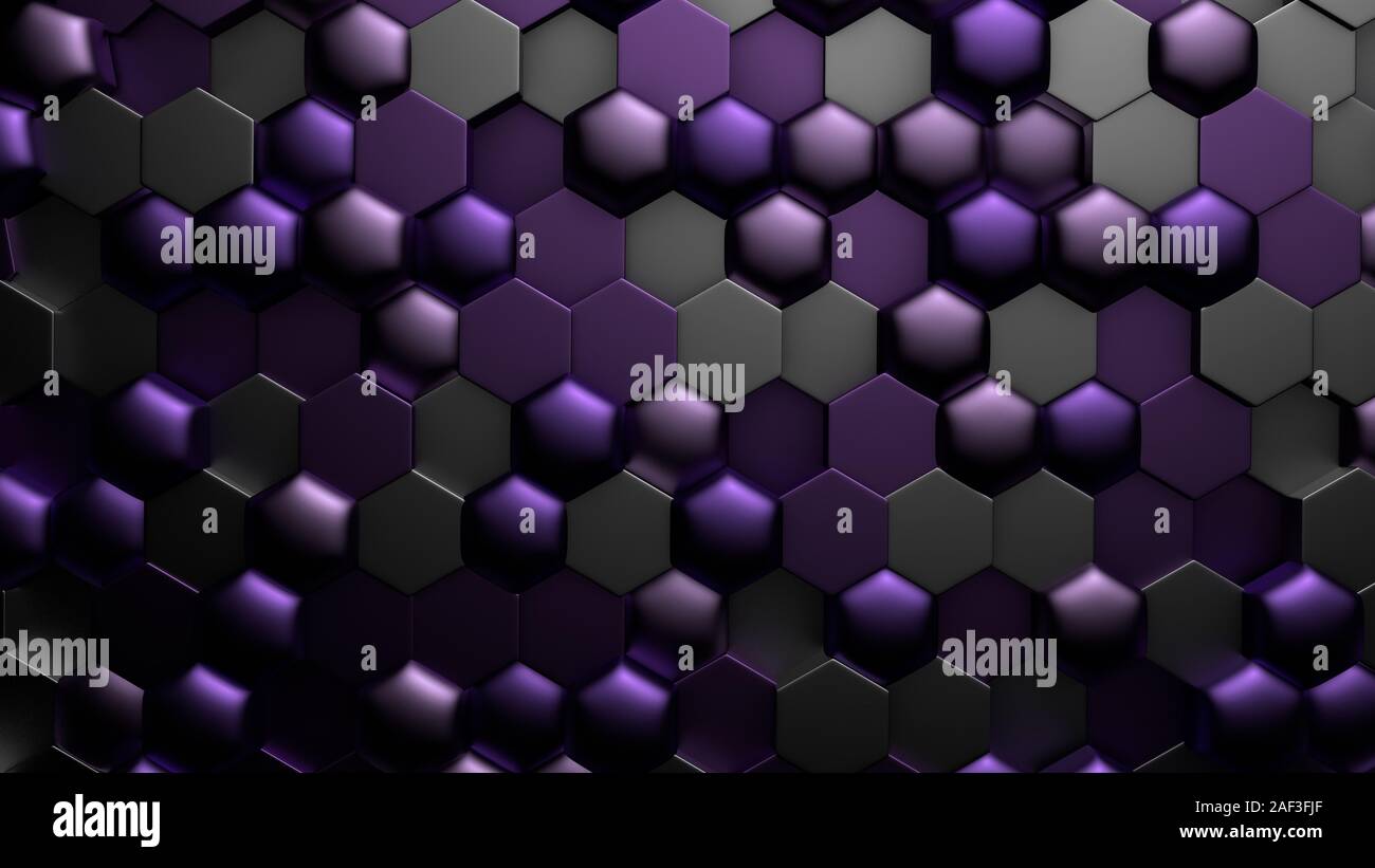 Purple black metallic background with hexagons. 3d rendering, 3d ...