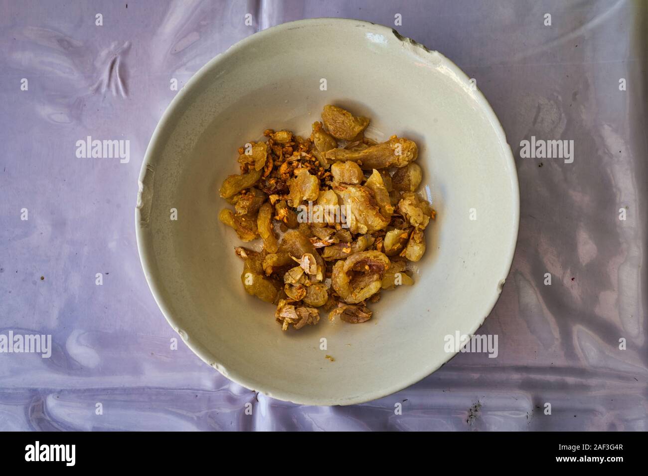 Pork Crackling, Pork rind, Crispy pork skin or Pork scratchings. It can