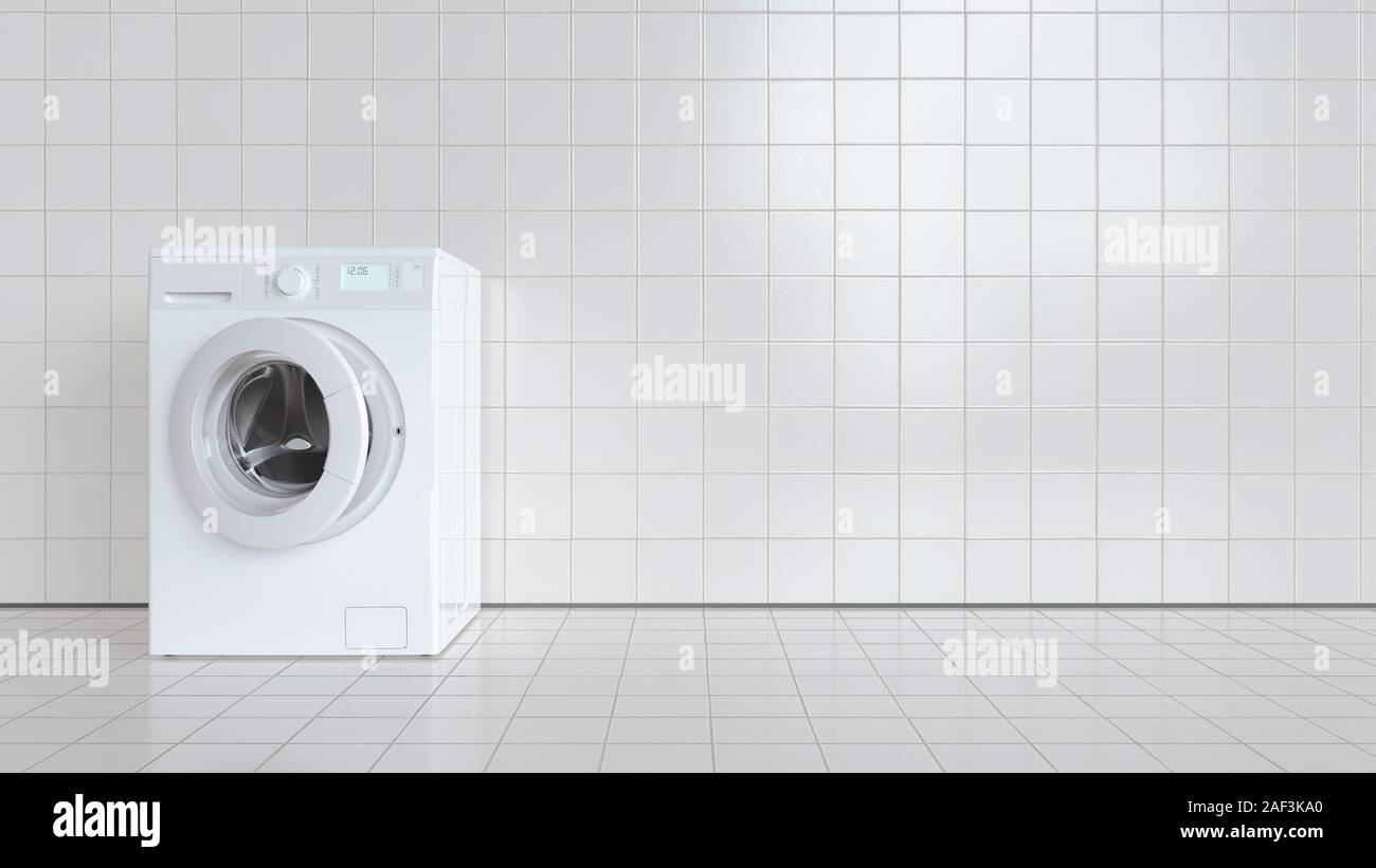 washing machine in laundry room - 3D Rendering Stock Photo