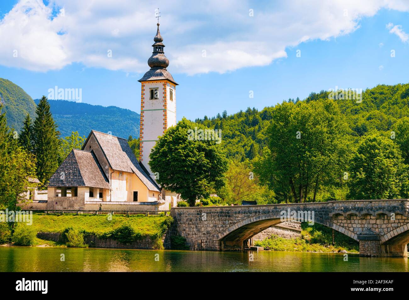 Scenery of Church St John Baptist Bohinj Lake at Slovenia Stock Photo ...