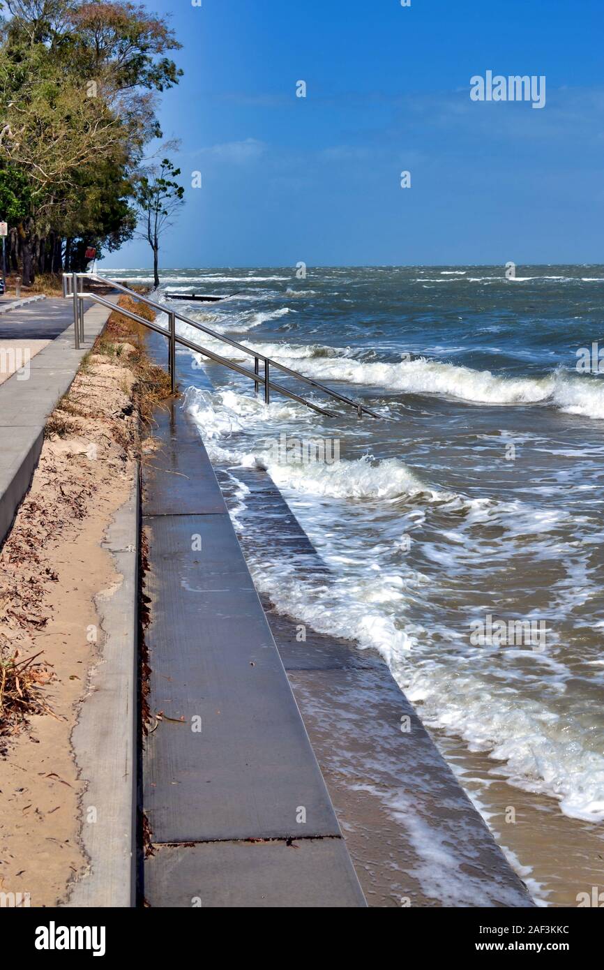 King Tide Combined With High Wind Gusts Batter The Coast January 2019 Bongaree Queensland Australia Stock Photo Alamy