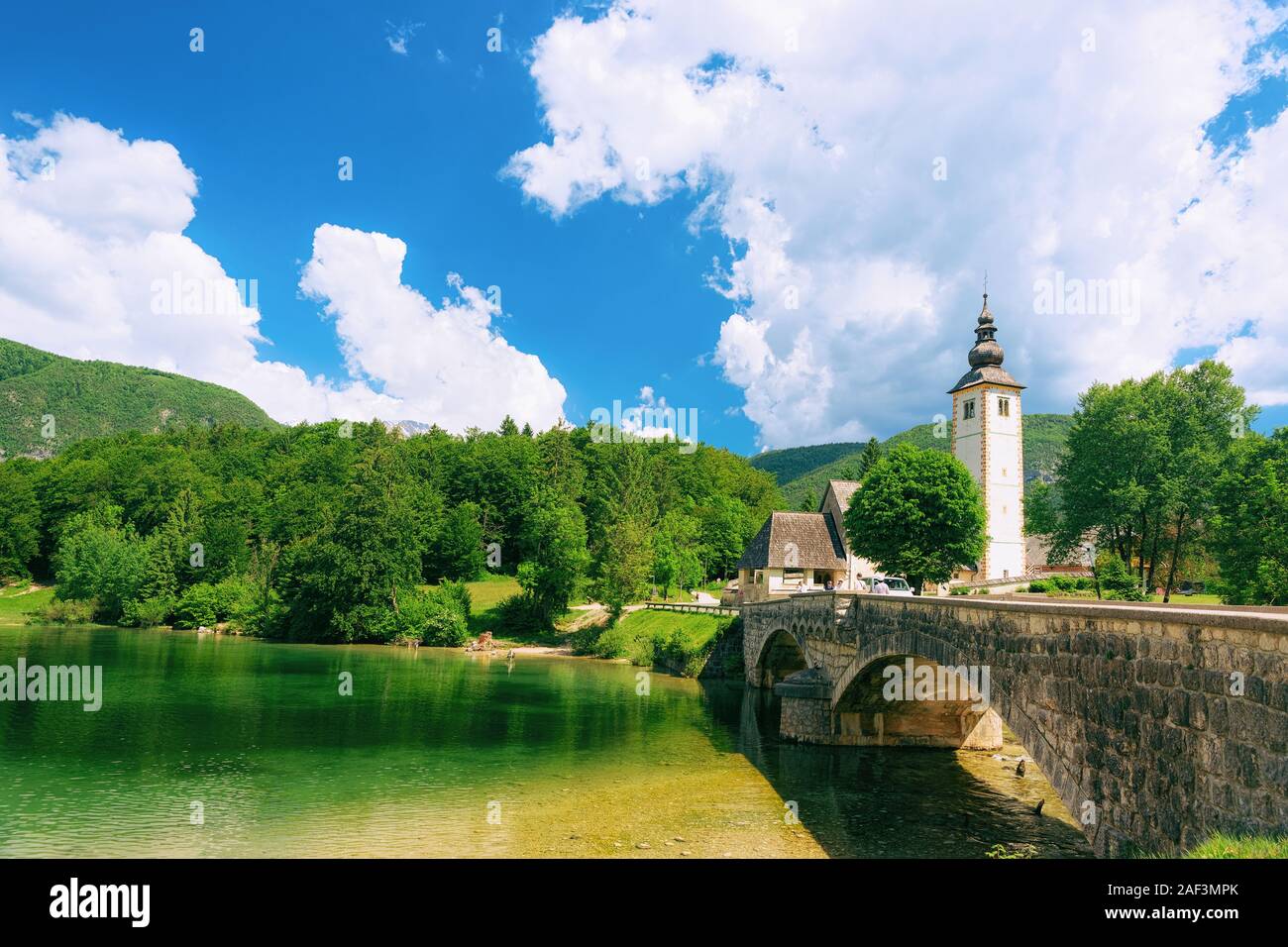 Scenery and Church Saint John Baptist Bohinj Lake in Slovenia Stock ...