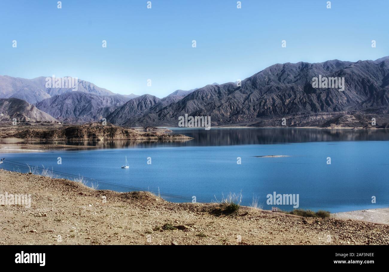 Outdoors nature scenic landscape blue lake mountains background travel Stock Photo