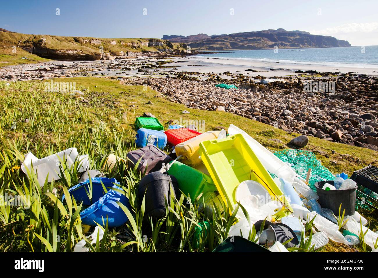 Plastic rubbish washed up at the singing sands on the west coast of the ...