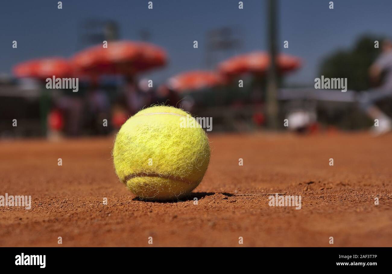 Tennis court with ball, close up. Stock Photo