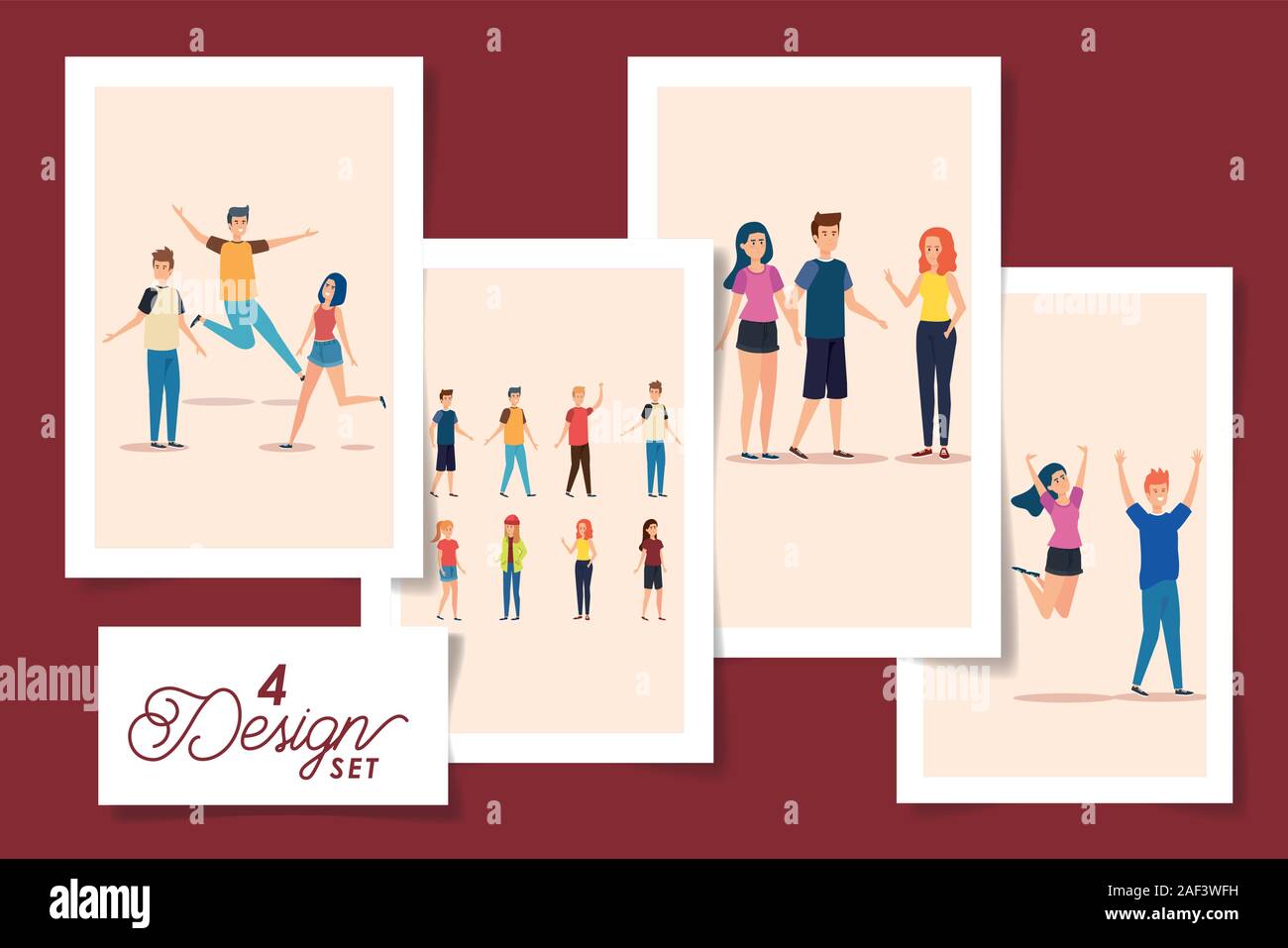 set of four designs teenager group celebrating Stock Vector Image & Art ...