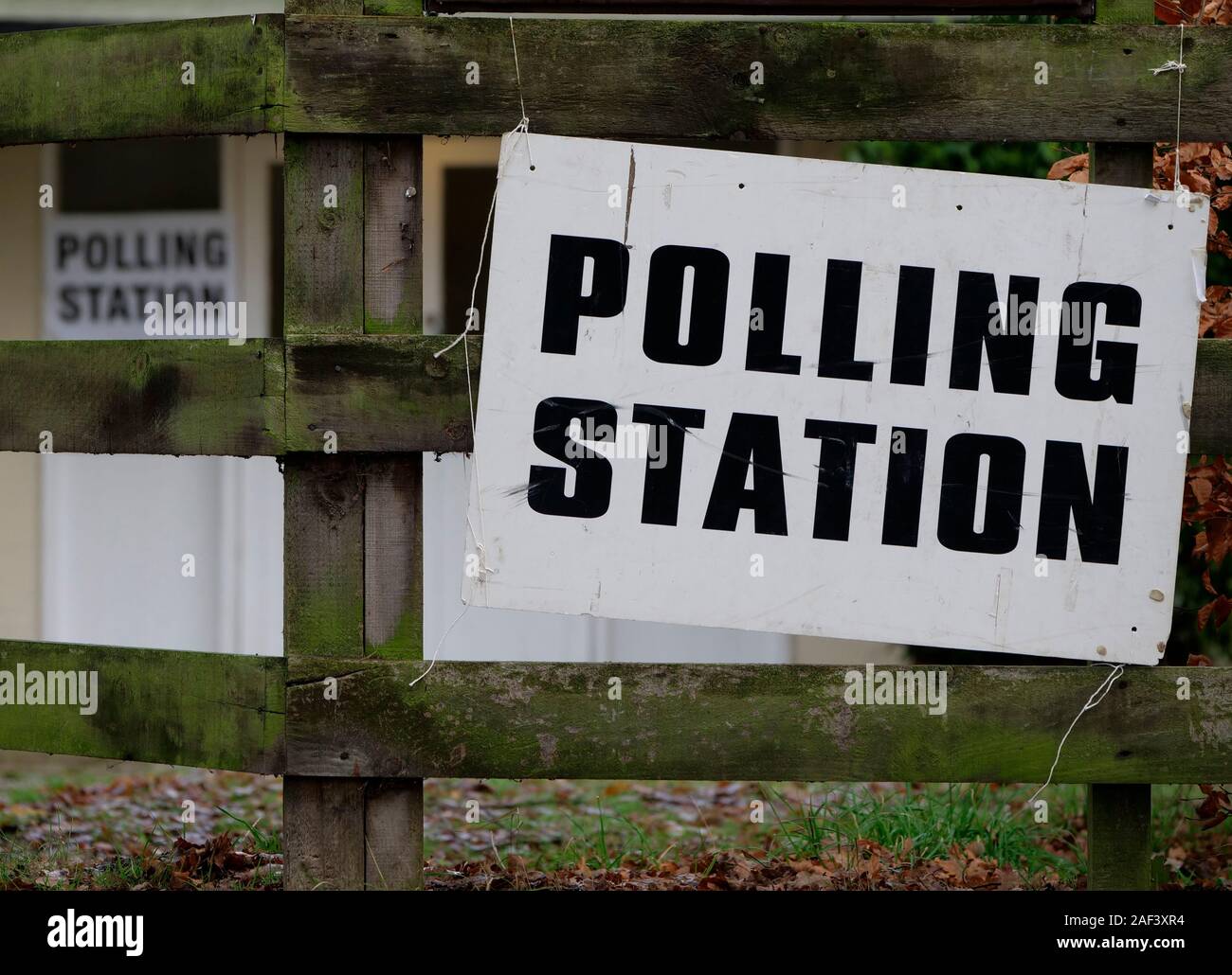 Rural Polling Station Sign, Polling Place, England , United Kingdom Stock Photo
