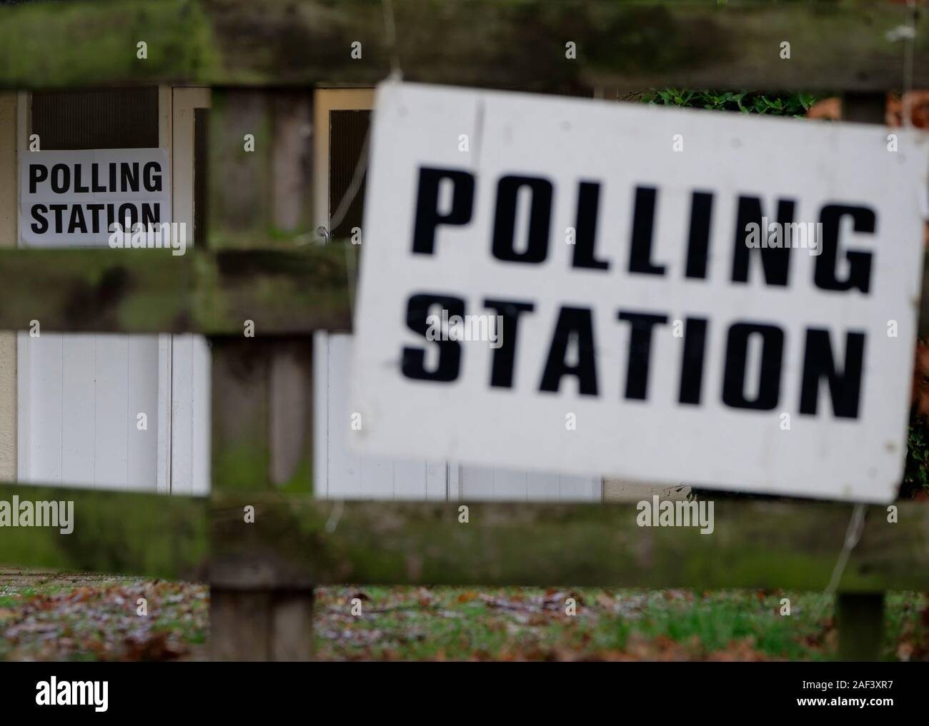 Rural Polling Station Sign, Polling Place, England , United Kingdom Stock Photo