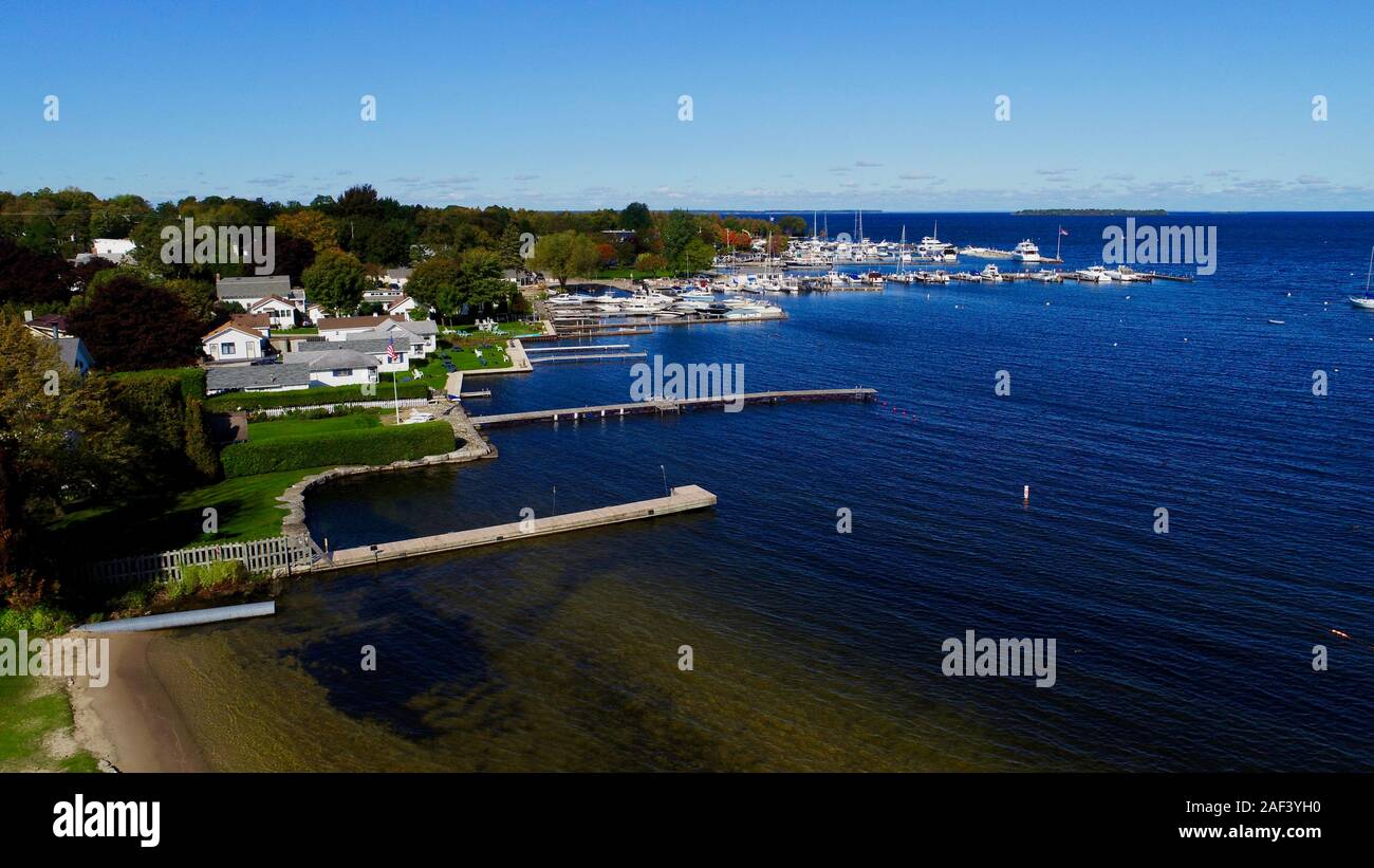 Aerial View Of Green Bay And Moored Sailboats Plus The