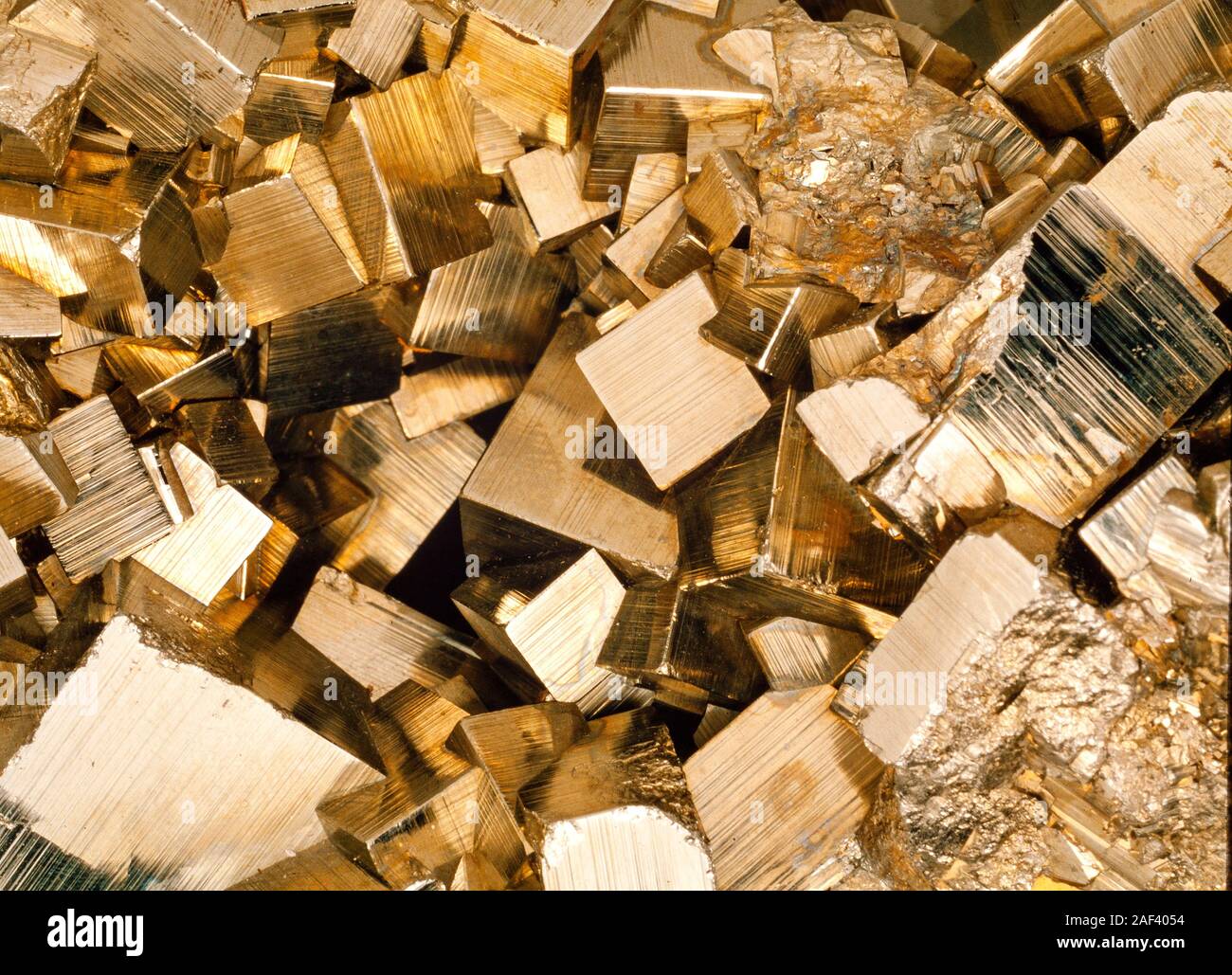 Iron pyrite crystals, Fools Gold, iron disulphide Stock Photo