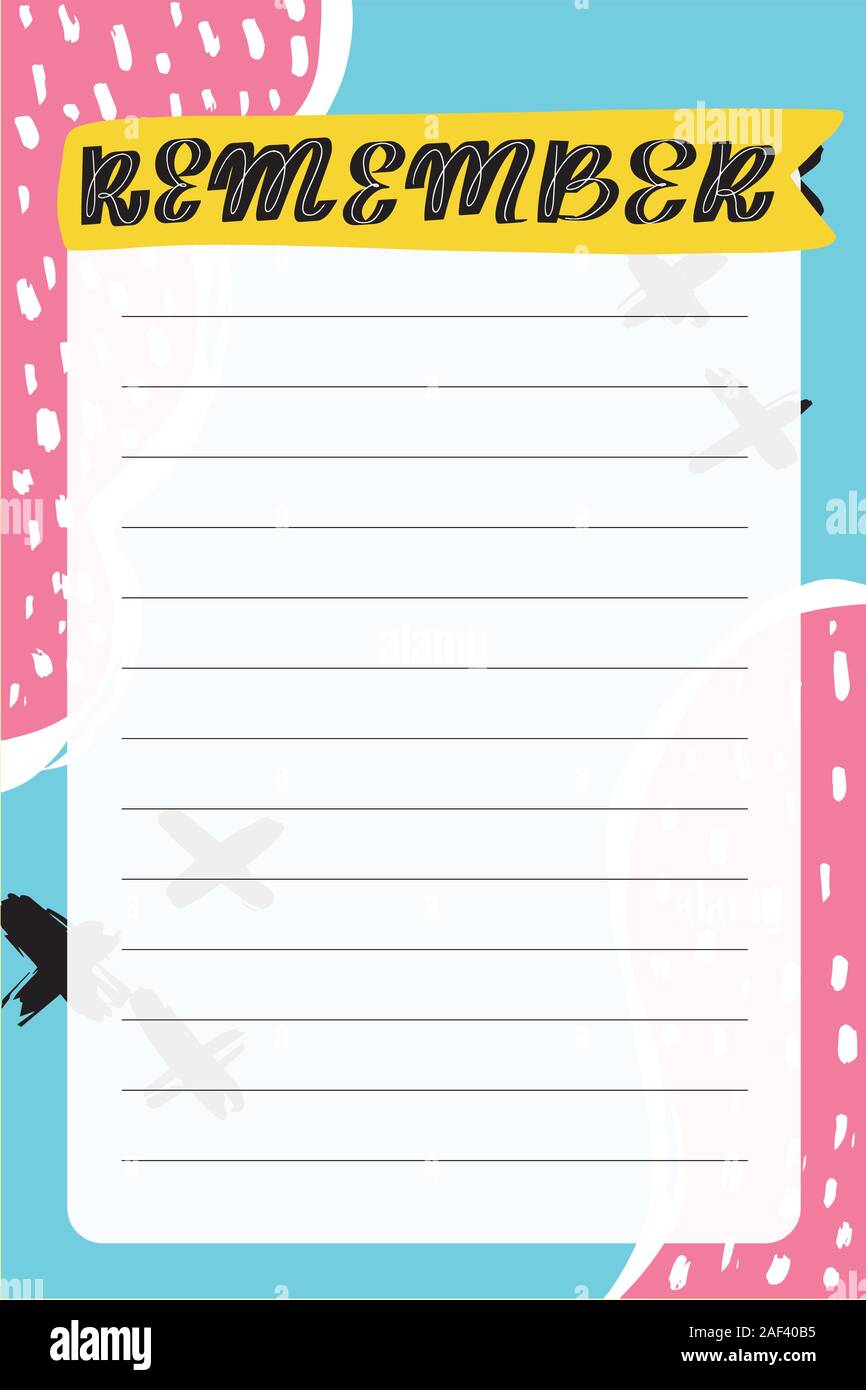 Memphis style. Template for agenda, planners, check lists Stock Vector