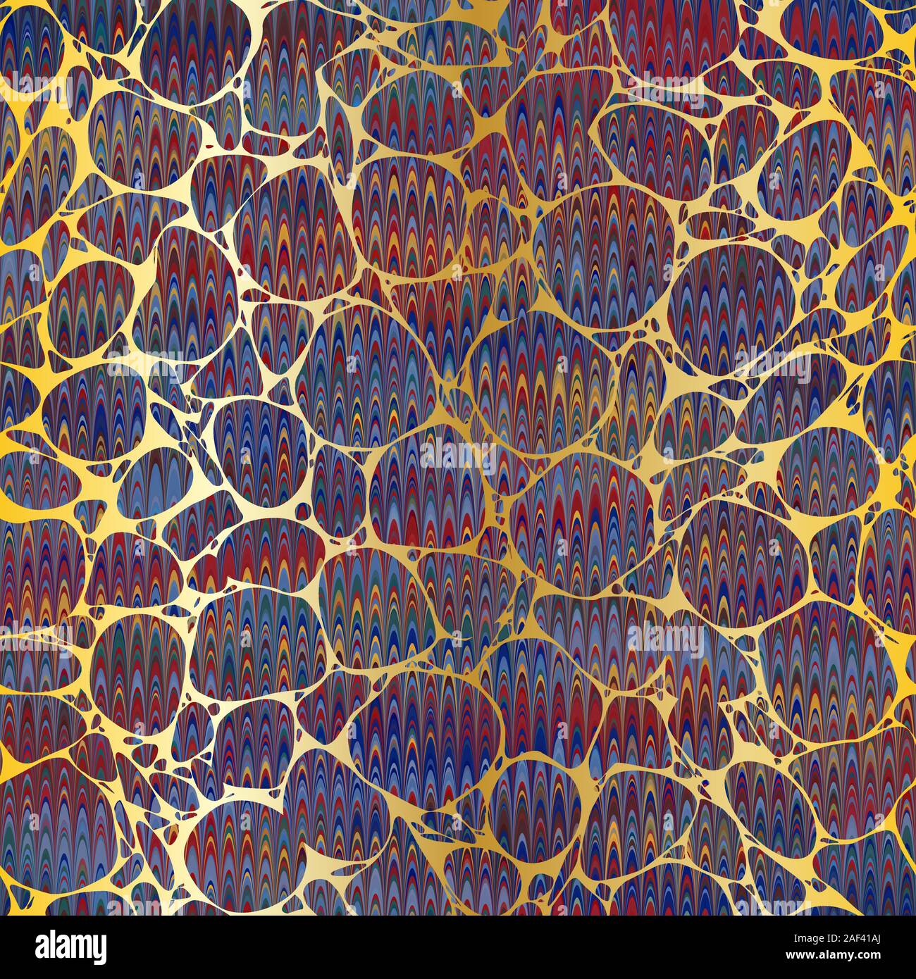 Colorful combed hand marbled texture with gold Stock Vector