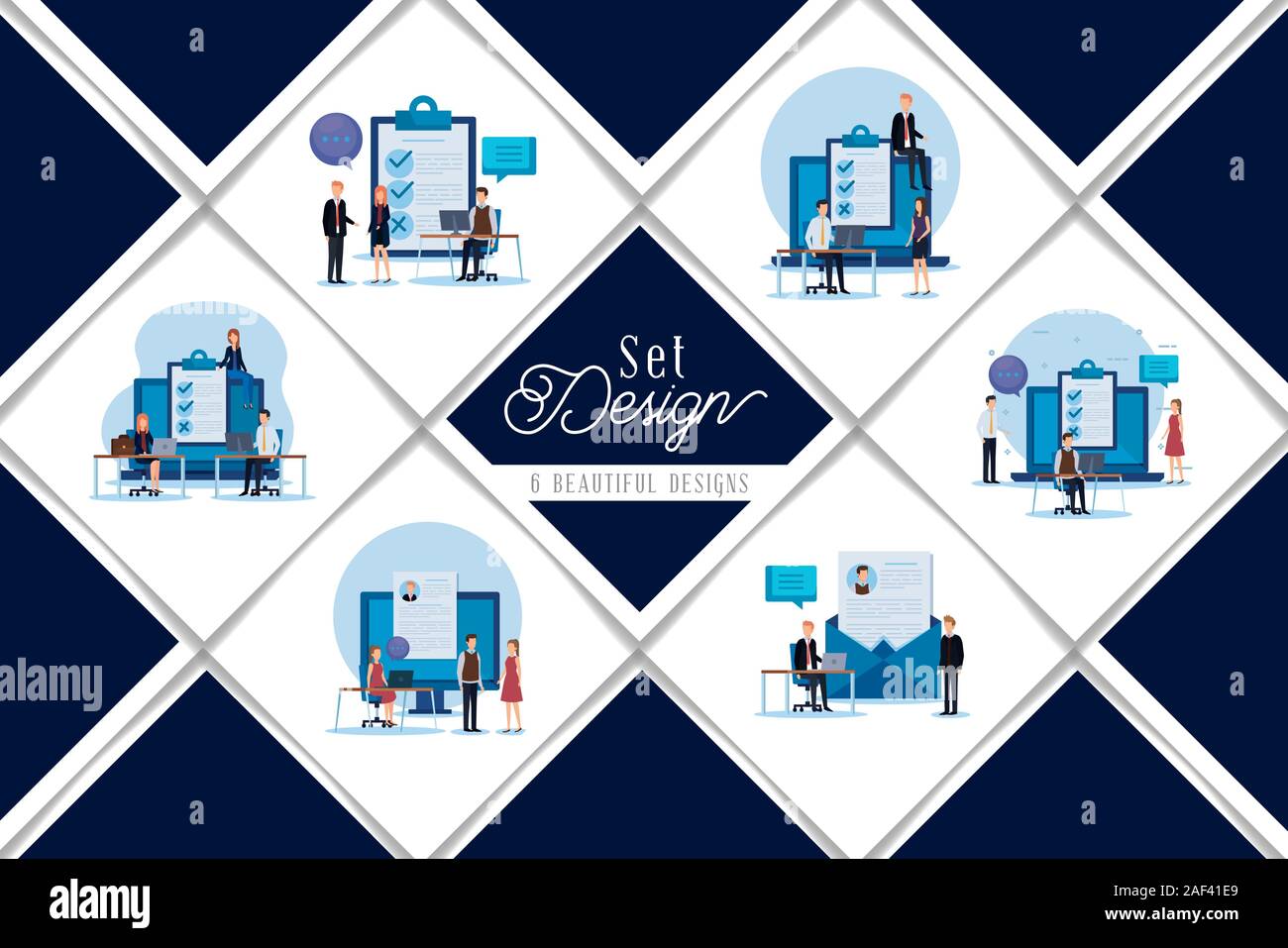 set design of group business people in the workplace Stock Vector Image ...