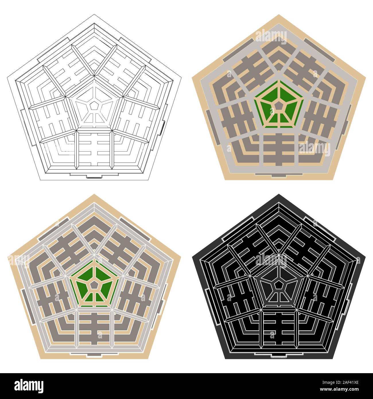Administrative military center. The Pentagon. Top view Stock Vector