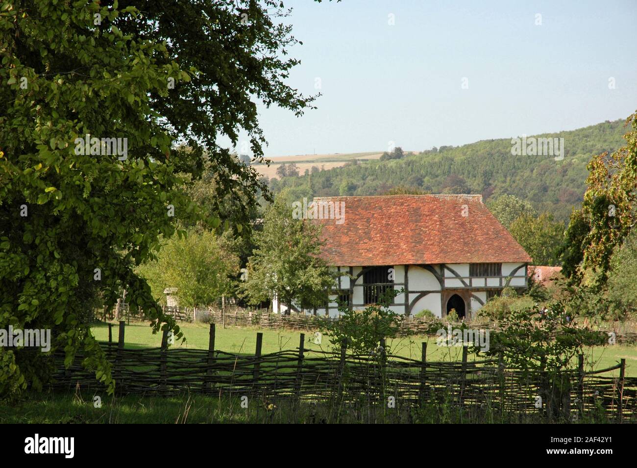 Bayleaf Farmhouse, early fifteenth century, from Chiddingstone, Kent, at Weald and Downland Open Air Museum, West Sussex. Stock Photo