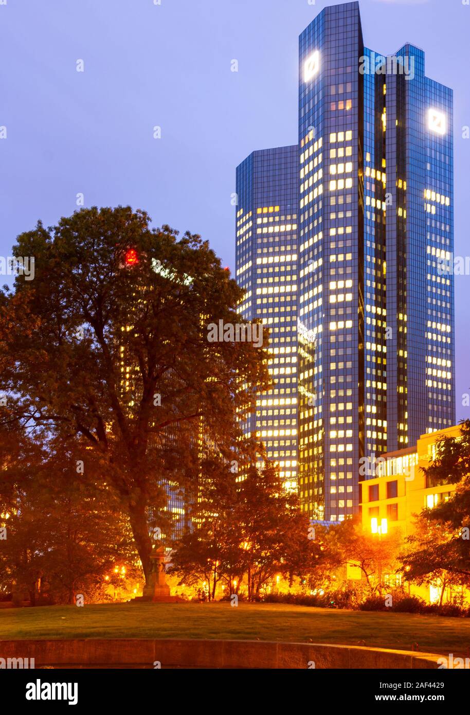 Frankfurt Germany September 16 Night Scene With Deutsche Bank