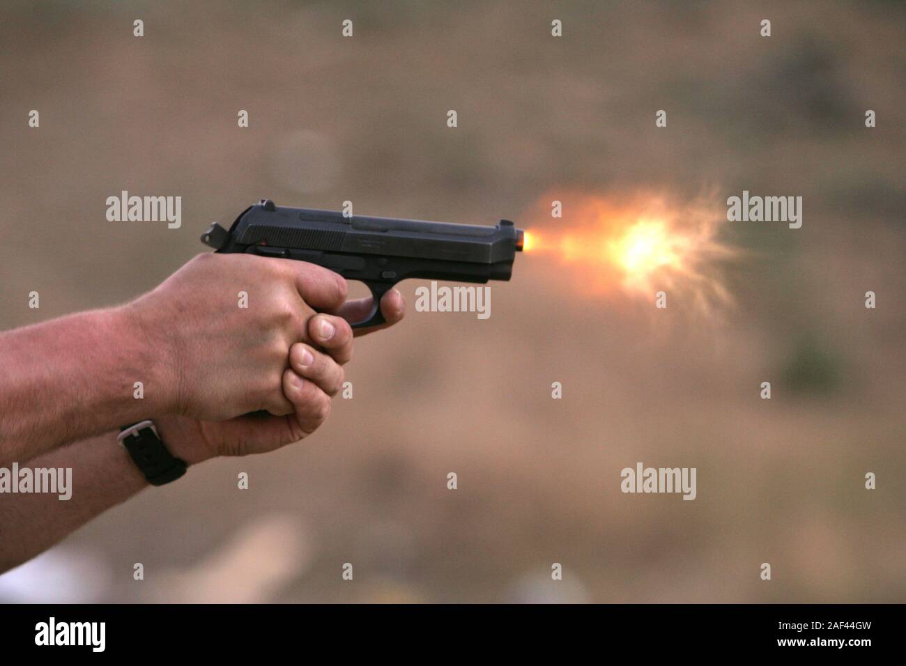 Shooting at local gun range in southeast Georgia. Stock Photo